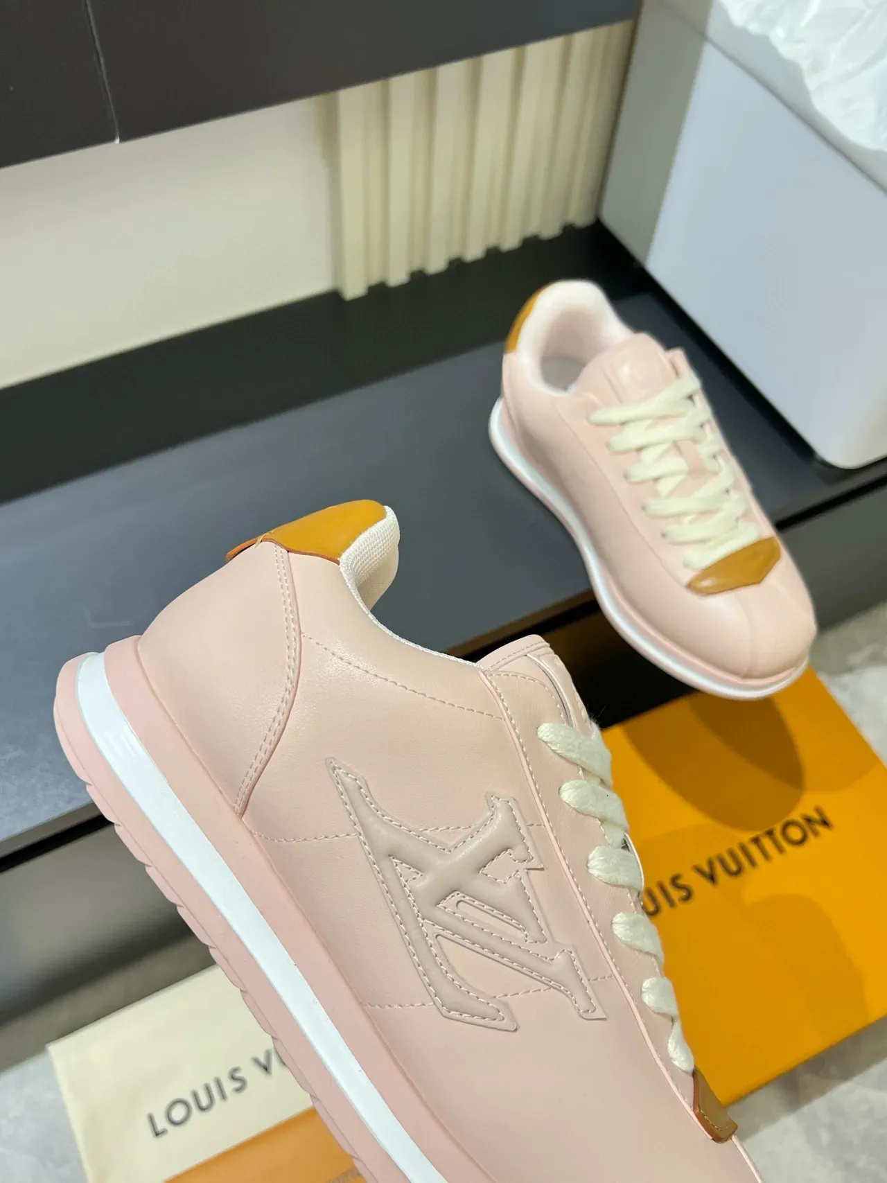 Louis Vuitton LV Trainer Pink Beige Embossed Monogram Tonal Leather Lifestyle Sneakers 8