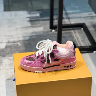 Louis Vuitton LV Trainer Pink Black Metallic Upper Floral Perforated Overlays Lifestyle Sneakers