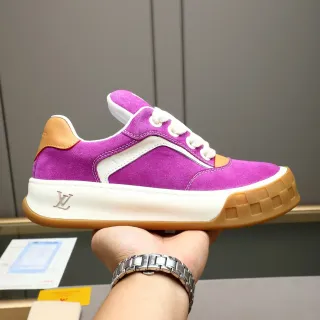 Louis Vuitton LV Trainer Purple Beige Suede Upper Contrast White Side Stripe Lifestyle Sneakers