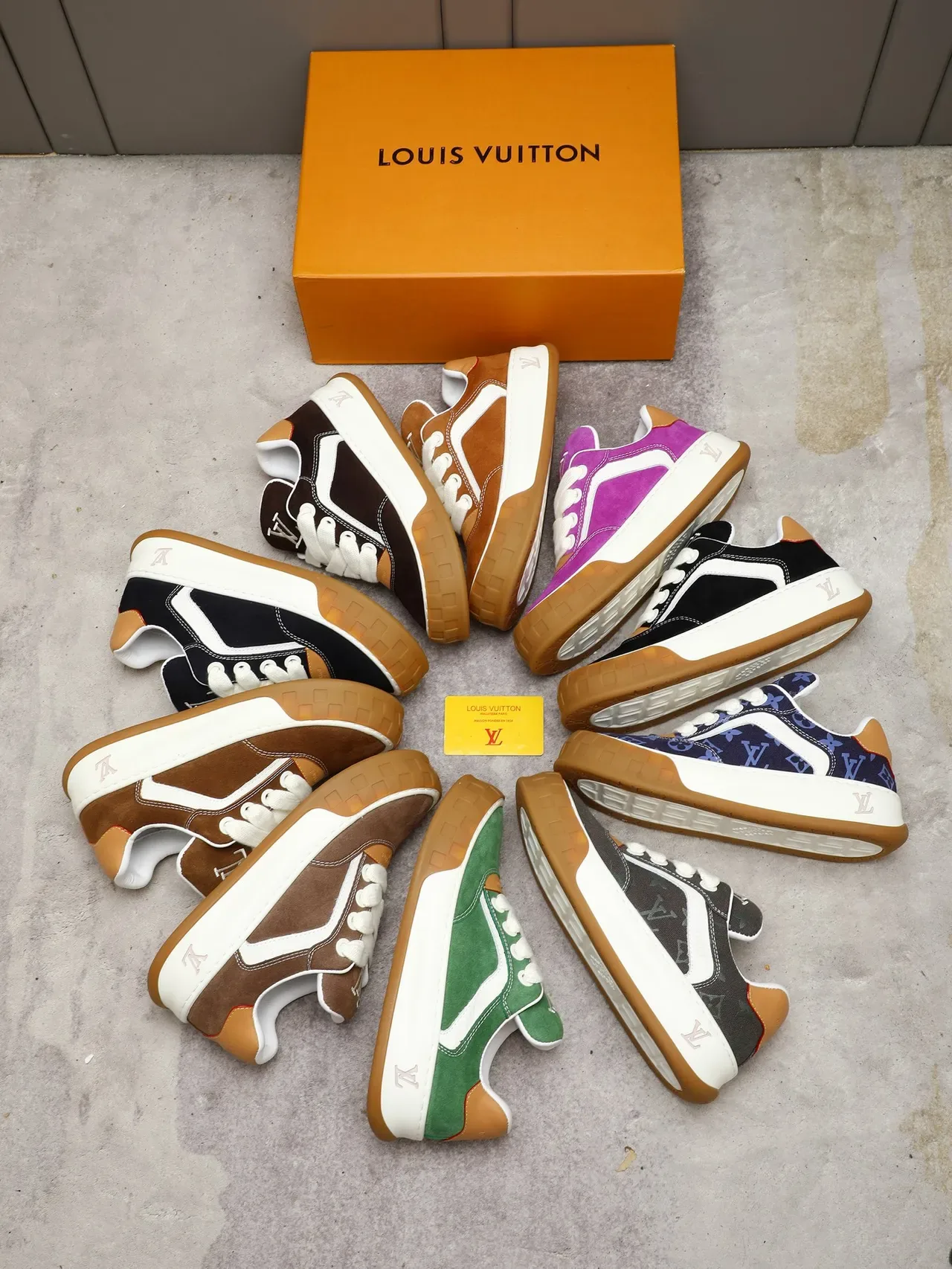 Louis Vuitton LV Trainer Purple Beige Suede Upper Contrast White Side Stripe Lifestyle Sneakers 2