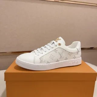 Louis Vuitton LV Trainer Branco Beige Couro Monograma Tênis Lifestyle de Topo Baixo