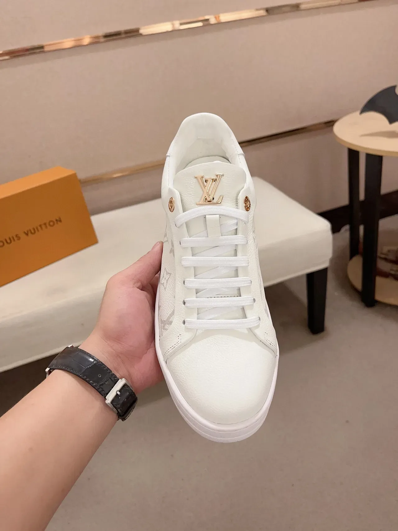 Louis Vuitton LV Trainer White Beige Monogram Leather Low-Top Lifestyle Sneakers 2
