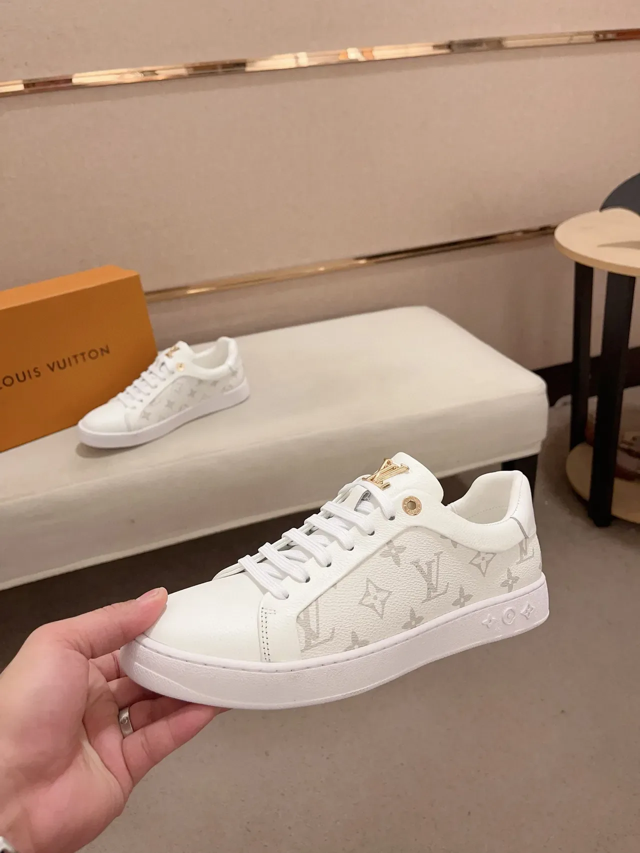 Louis Vuitton LV Trainer White Beige Monogram Leather Low-Top Lifestyle Sneakers 3