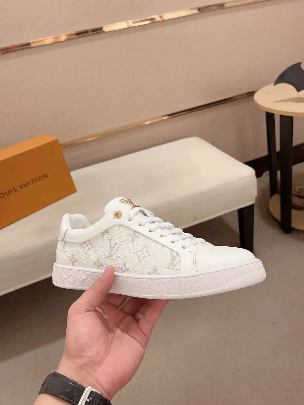 Louis Vuitton LV Trainer White Beige Monogram Leather Low-Top Lifestyle Sneakers 4