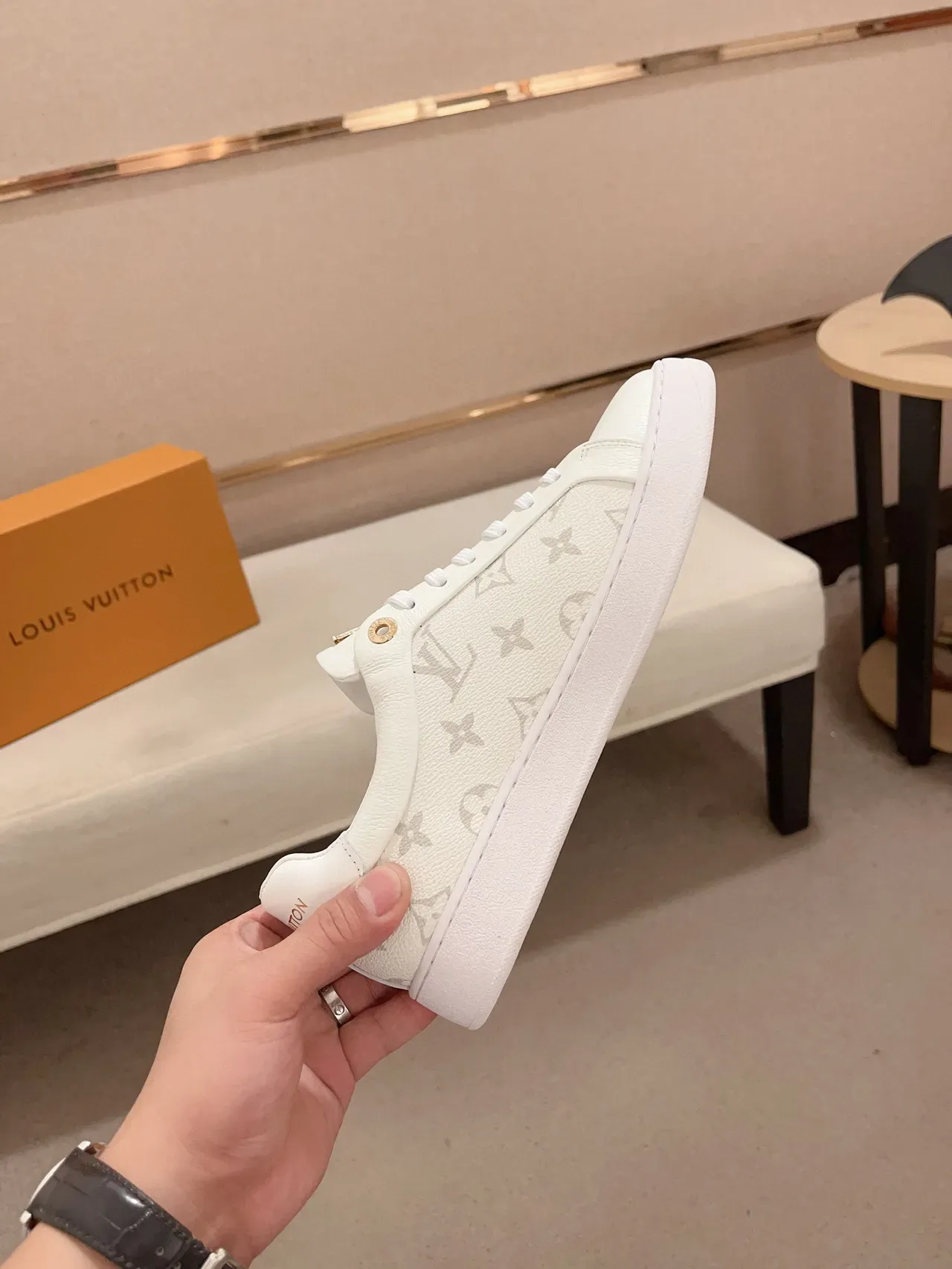 Louis Vuitton LV Trainer White Beige Monogram Leather Low-Top Lifestyle Sneakers 5