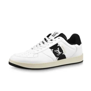 Louis Vuitton LV Trainer Branco Preto Couro Superior Monogramado Listras Laterais Lifestyle Sneakers