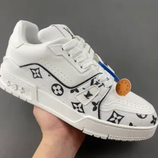 Louis Vuitton LV Trainer blancas y negras Monogram-Print cuero esculpido suela gruesa lifestyle sneakers