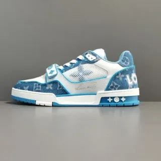 Louis Vuitton LV Zapatillas de Entrenamiento Blanco Azul Monograma Denim Mesh Estilo de Vida Sneakers