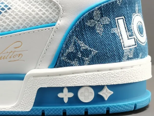 Louis Vuitton LV Trainer White Blue Monogram Denim Mesh Lifestyle Sneakers 3