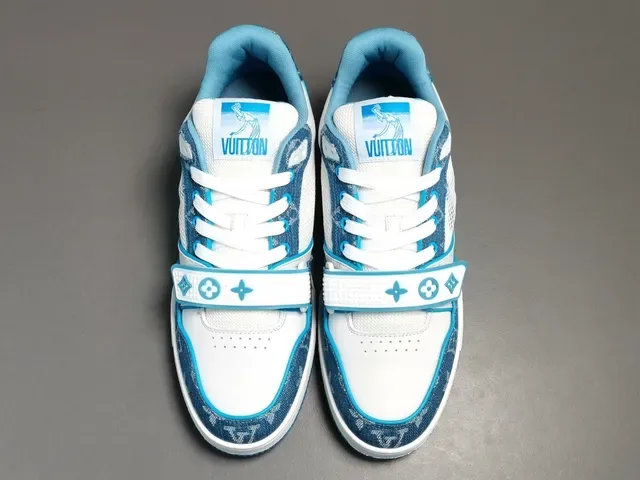 Louis Vuitton LV Trainer White Blue Monogram Denim Mesh Lifestyle Sneakers 13