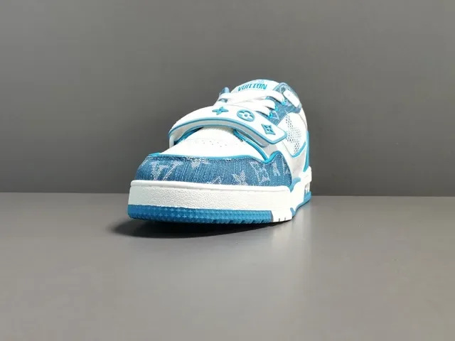 Louis Vuitton LV Trainer White Blue Monogram Denim Mesh Lifestyle Sneakers 14
