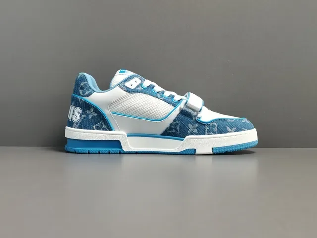 Louis Vuitton LV Trainer White Blue Monogram Denim Mesh Lifestyle Sneakers 15