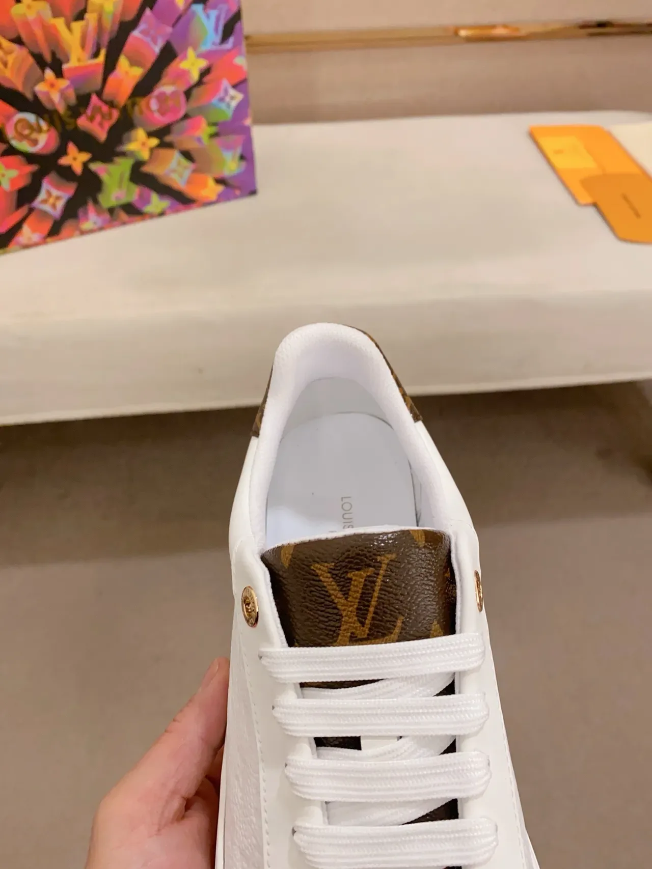 Louis Vuitton LV Trainer White Brown Textured Leather Upper Monogram Heel Tab Lifestyle Sneakers 6