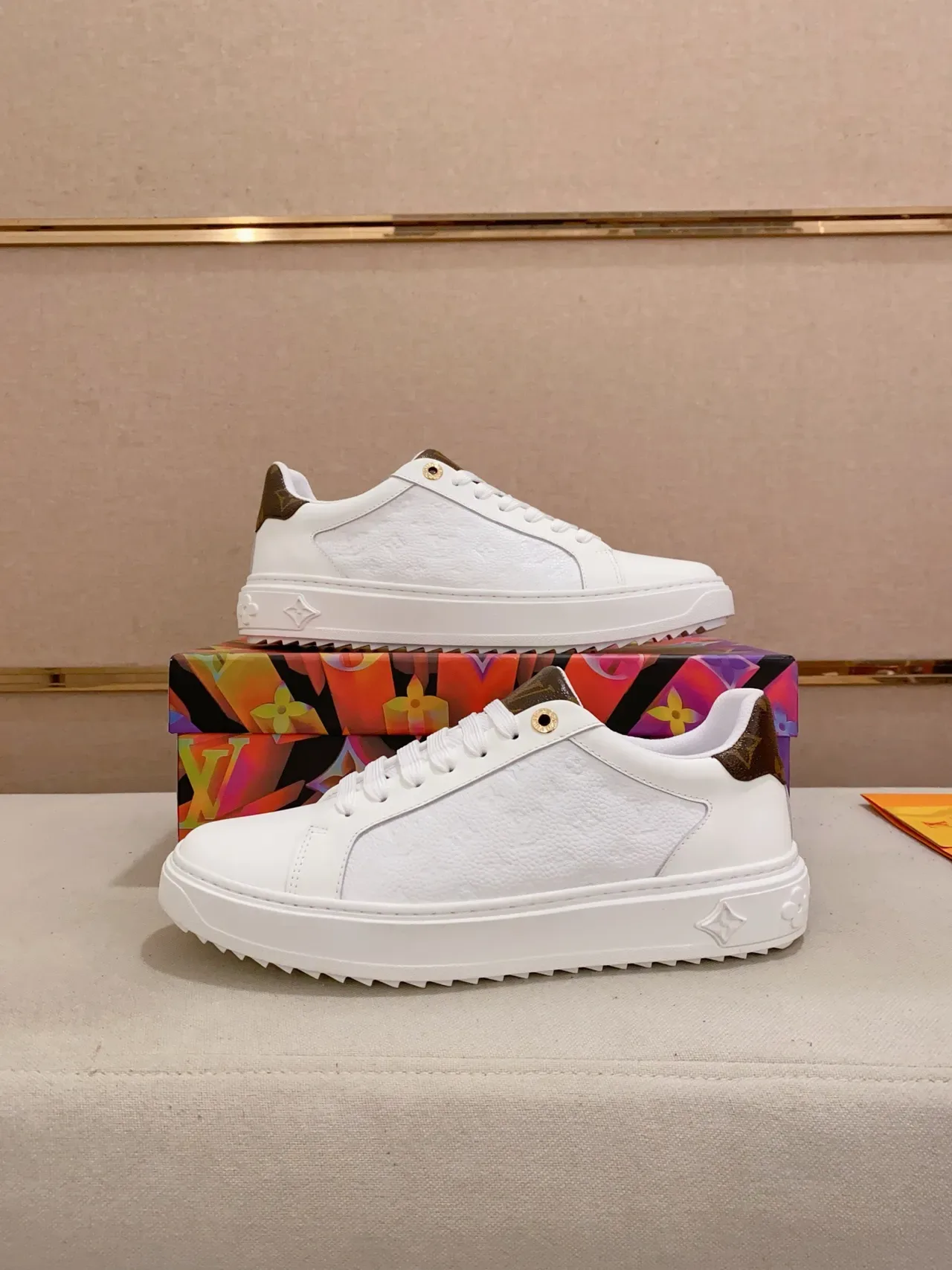 Louis Vuitton LV Trainer White Brown Textured Leather Upper Monogram Heel Tab Lifestyle Sneakers 7