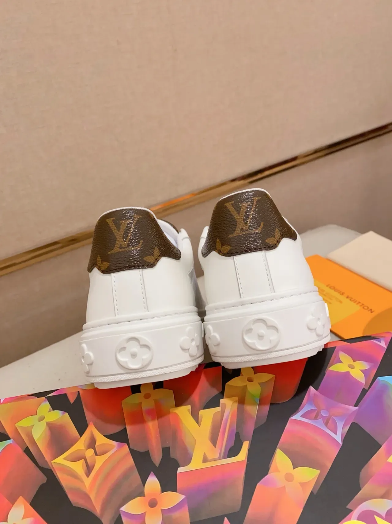 Louis Vuitton LV Trainer White Brown Textured Leather Upper Monogram Heel Tab Lifestyle Sneakers 8