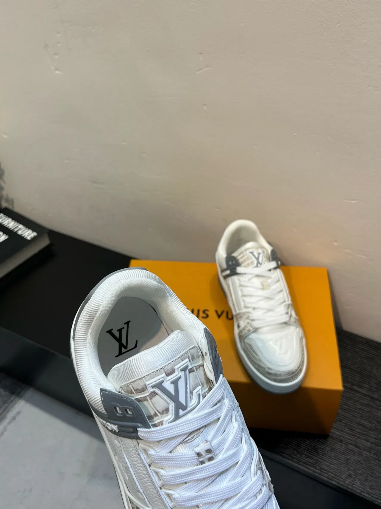 Louis Vuitton LV Trainer White Gray Layered Leather And Croc-Embossed Panels Lifestyle Sneakers 7