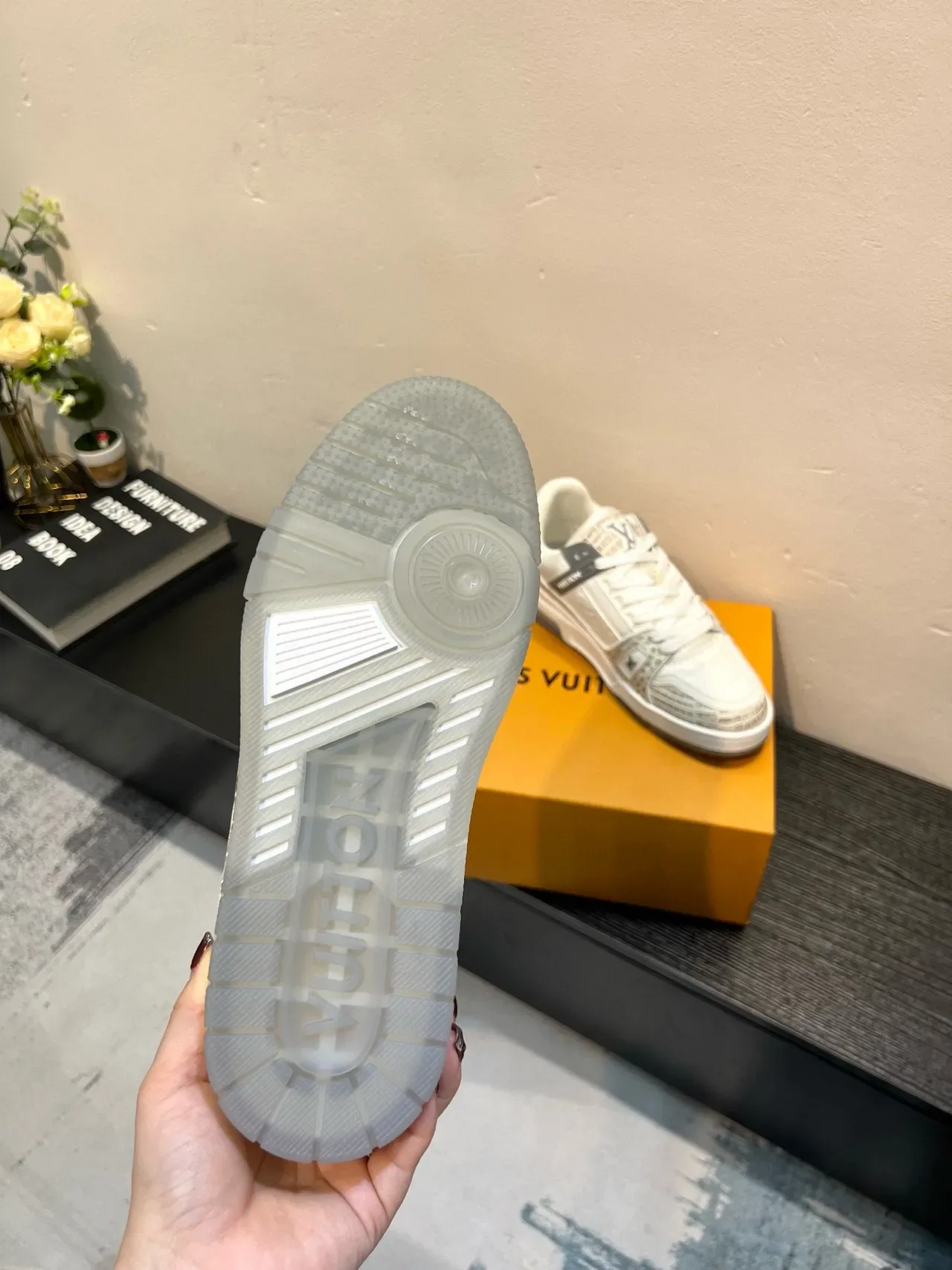 Louis Vuitton LV Trainer White Gray Layered Leather And Croc-Embossed Panels Lifestyle Sneakers 9
