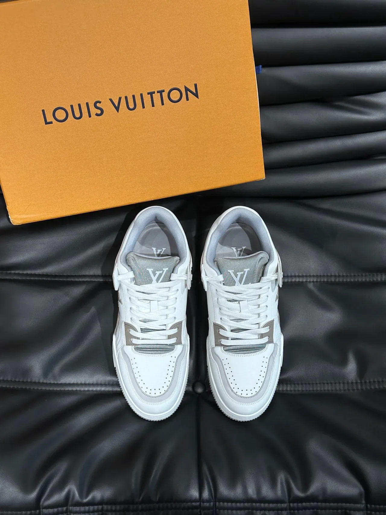 Louis Vuitton LV Trainer White Gray Leather Upper Monogrammed Side Panel Lifestyle Sneakers 2