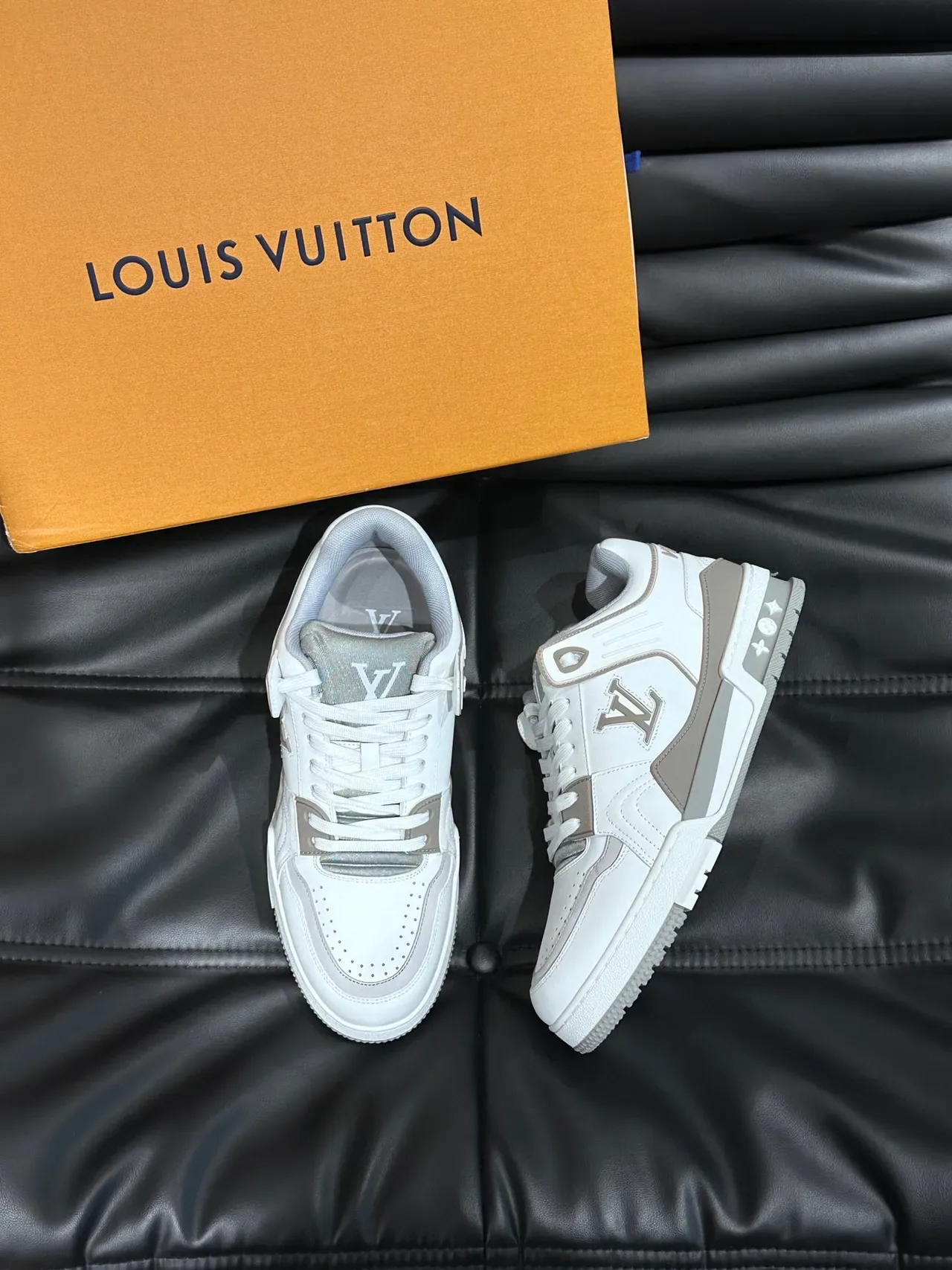 Louis Vuitton LV Trainer White Gray Leather Upper Monogrammed Side Panel Lifestyle Sneakers 3