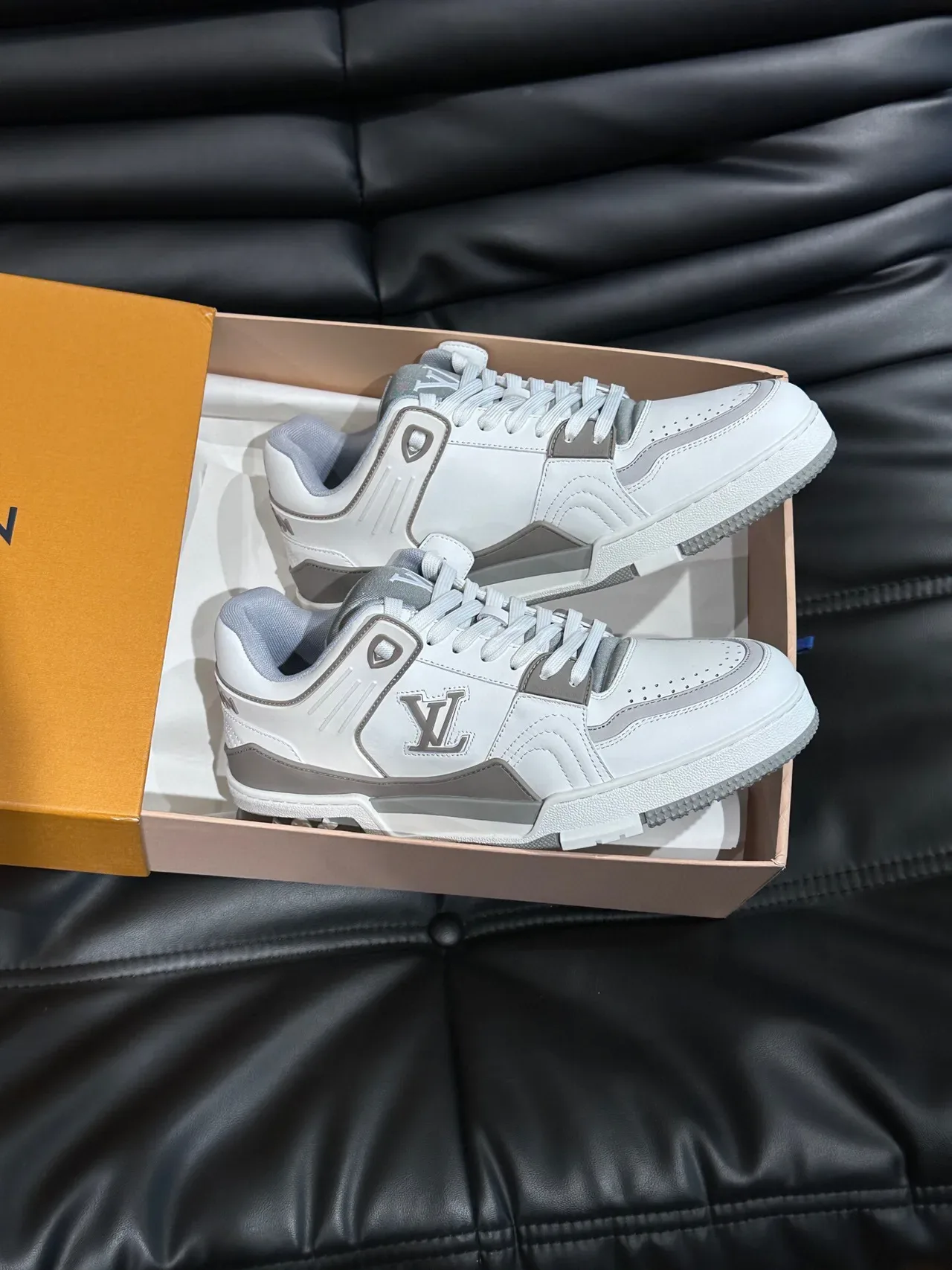 Louis Vuitton LV Trainer White Gray Leather Upper Monogrammed Side Panel Lifestyle Sneakers 4