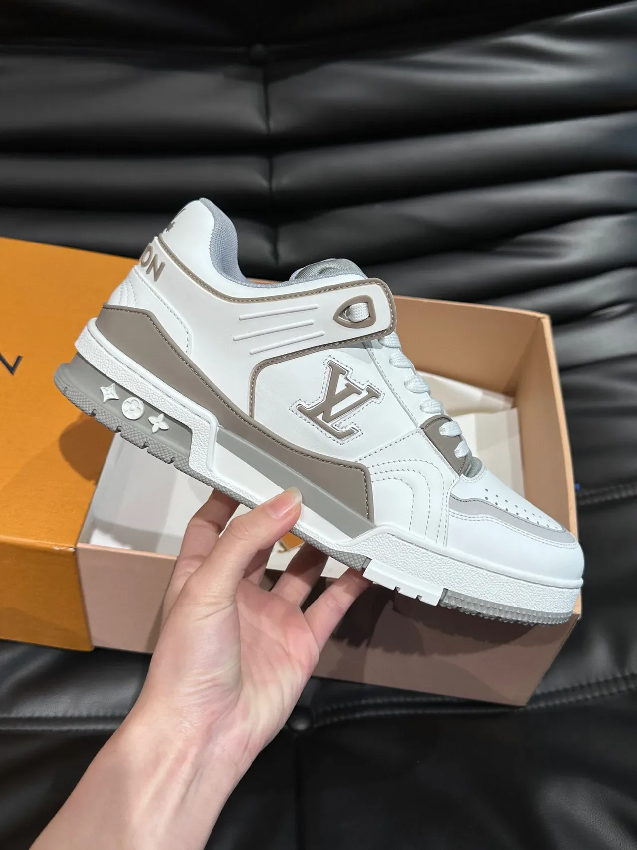Louis Vuitton LV Trainer White Gray Leather Upper Monogrammed Side Panel Lifestyle Sneakers 5
