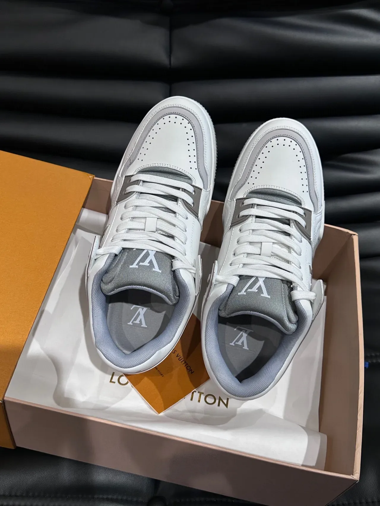 Louis Vuitton LV Trainer White Gray Leather Upper Monogrammed Side Panel Lifestyle Sneakers 6