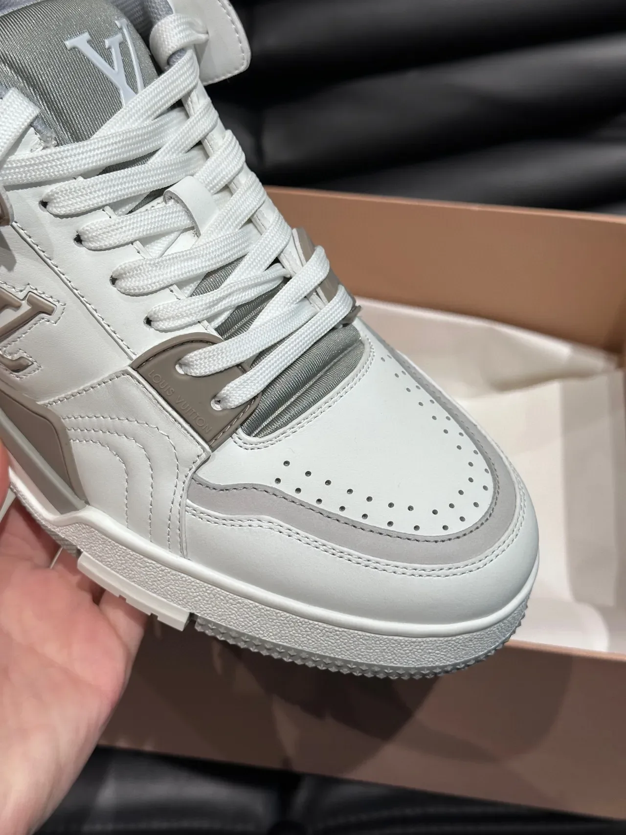 Louis Vuitton LV Trainer White Gray Leather Upper Monogrammed Side Panel Lifestyle Sneakers 8