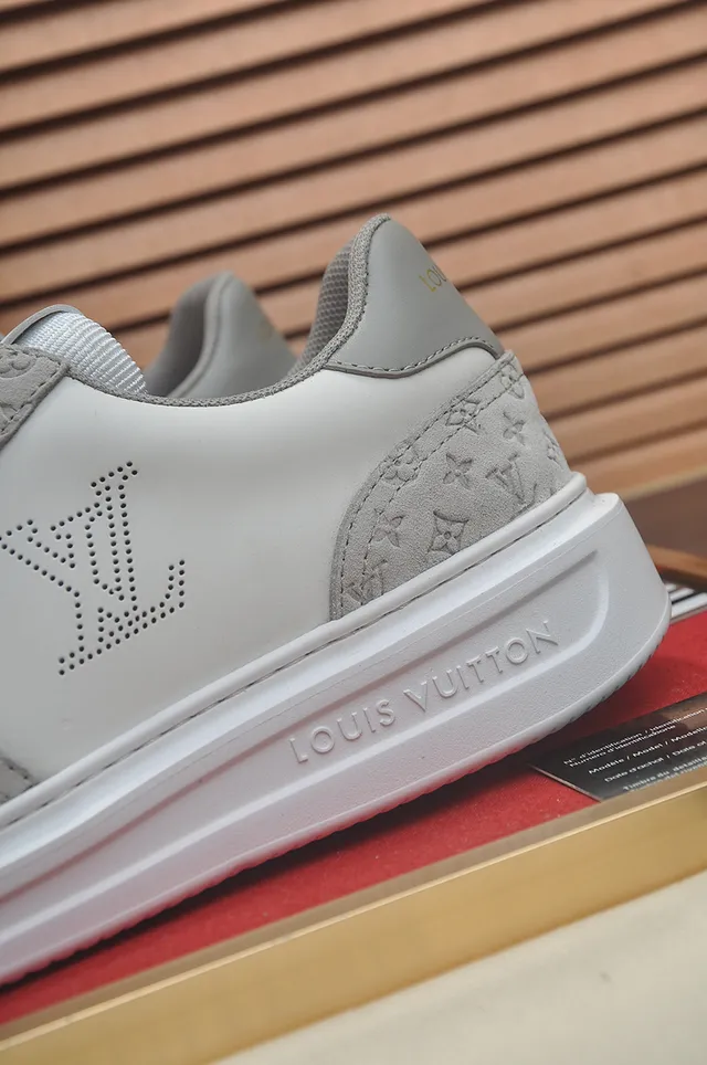 Louis Vuitton LV Trainer White Gray Perforated Monogram Logo Monogrammed Suede Panels Lifestyle Sneakers 2