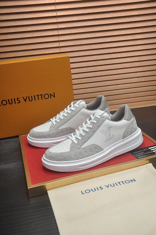 Louis Vuitton LV Trainer White Gray Perforated Monogram Logo Monogrammed Suede Panels Lifestyle Sneakers 4