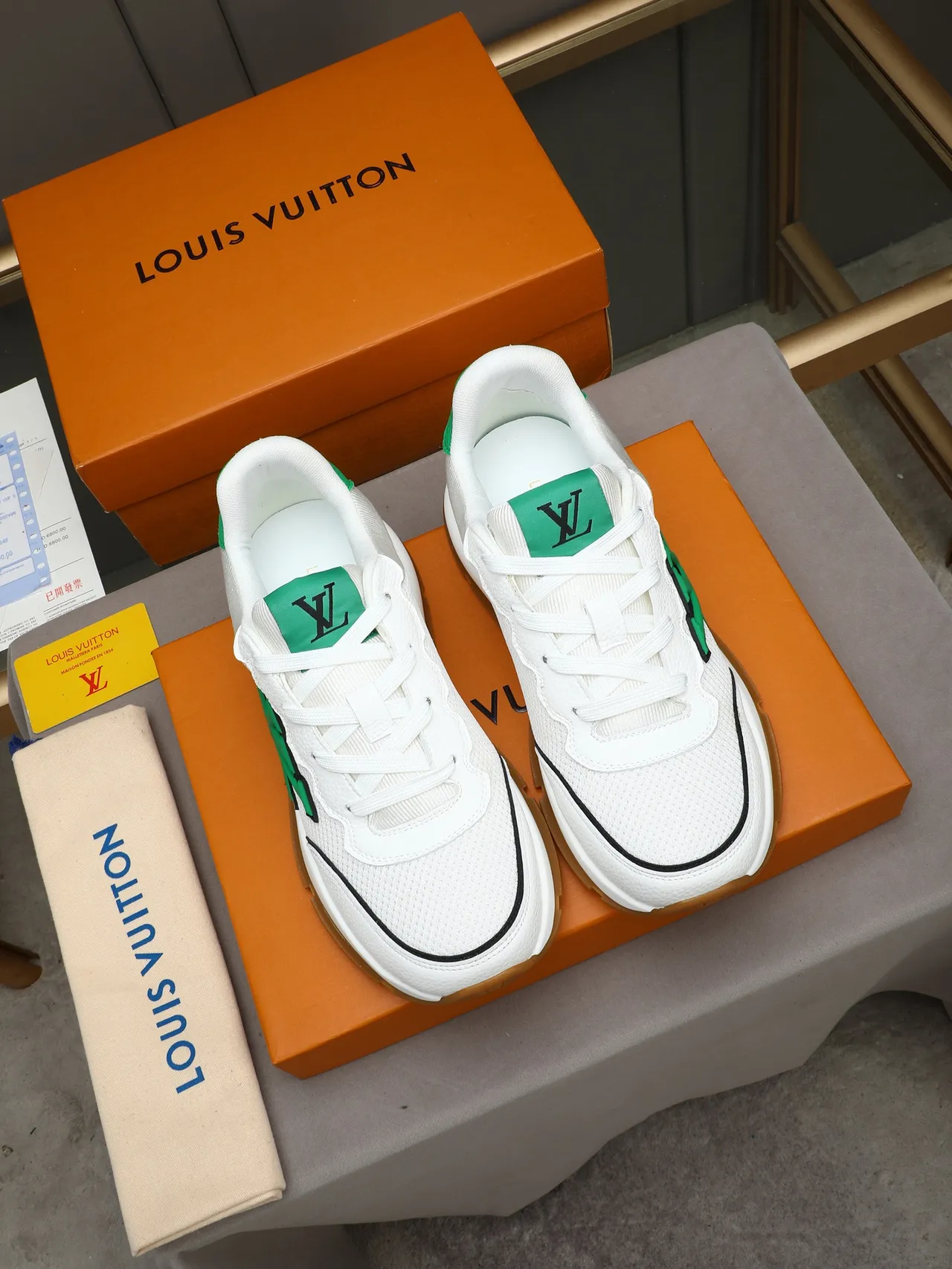 Louis Vuitton LV Trainer White Green Mesh Upper Oversized Monogram Lifestyle Sneakers 2