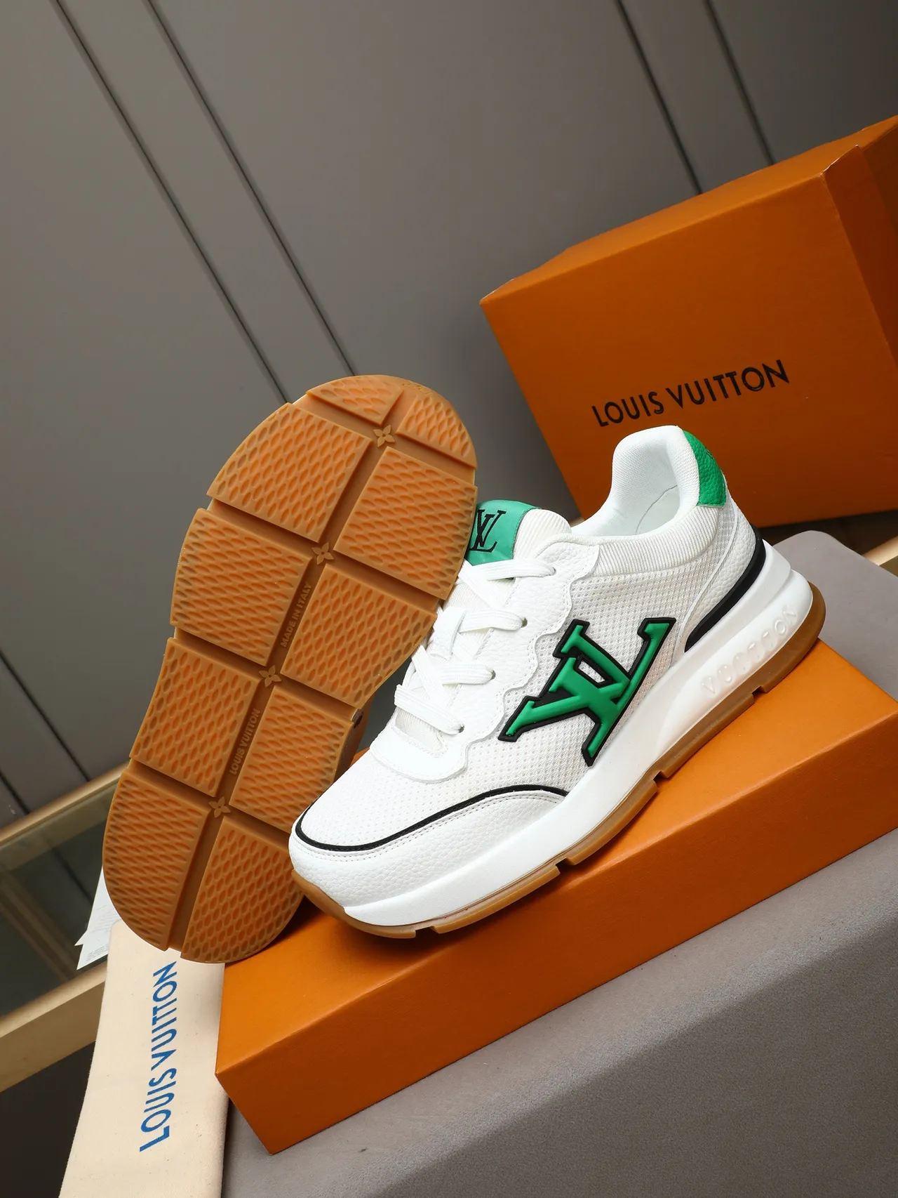 Louis Vuitton LV Trainer White Green Mesh Upper Oversized Monogram Lifestyle Sneakers 4