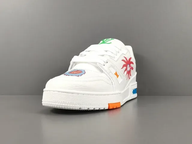 Louis Vuitton LV Trainer Blanc Multicolore Cuir Supérieur Appliqués Graphiques Sneakers Lifestyle 15