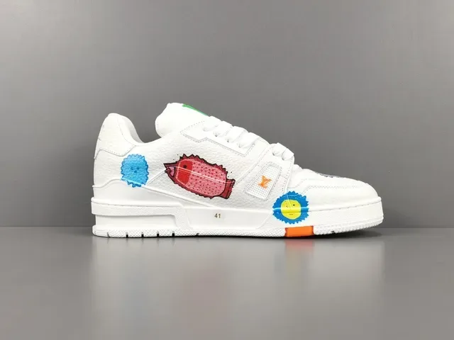 Louis Vuitton LV Trainer Blanc Multicolore Cuir Supérieur Appliqués Graphiques Sneakers Lifestyle 18