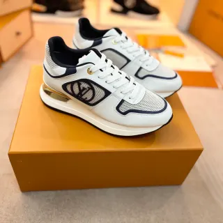 Louis Vuitton LV Trainer White Navy Monogrammed Side Panel Mesh And Leather Hybrid Upper Lifestyle Sneakers