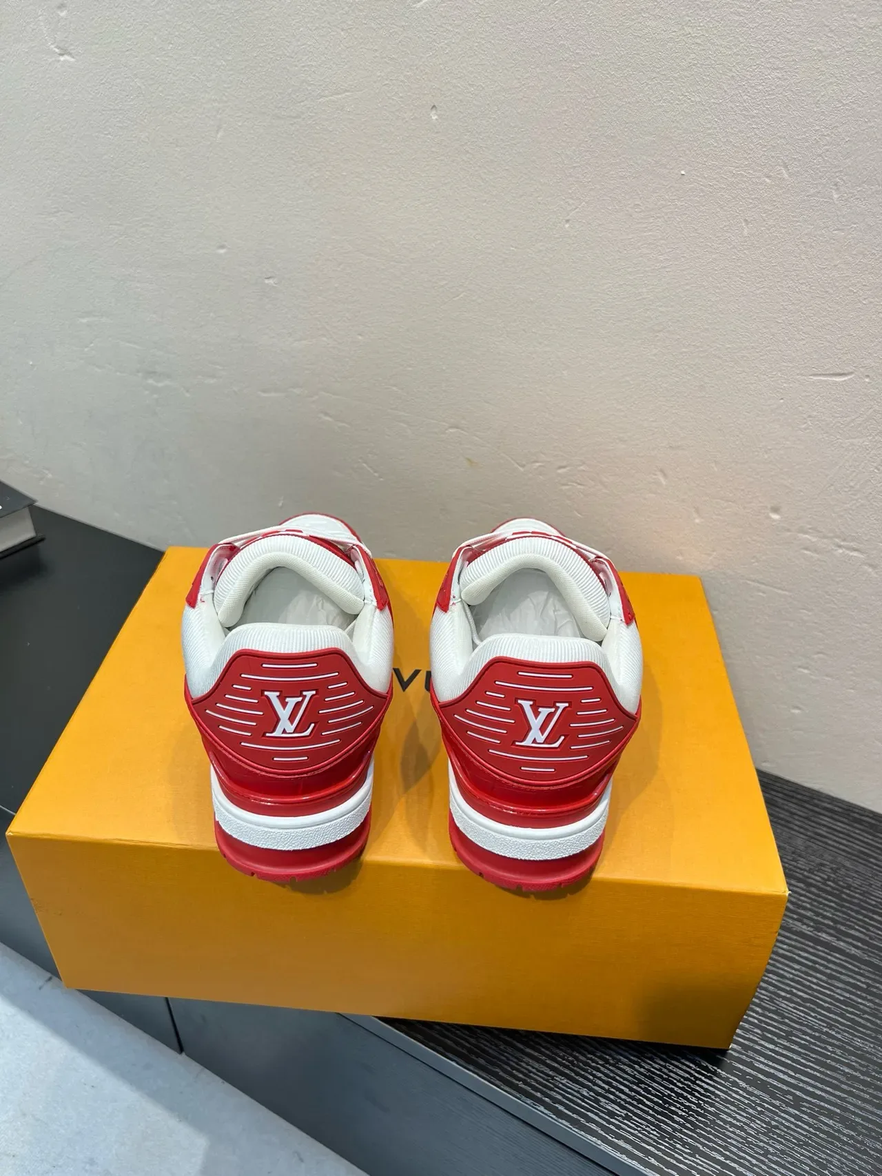 Louis Vuitton LV Trainer White Red Embossed Monogram Leather Cage Overlay Lifestyle Sneakers 6