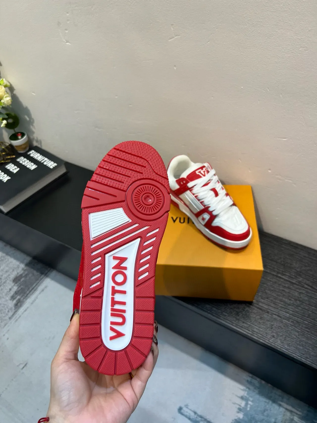 Louis Vuitton LV Trainer White Red Embossed Monogram Leather Cage Overlay Lifestyle Sneakers 8