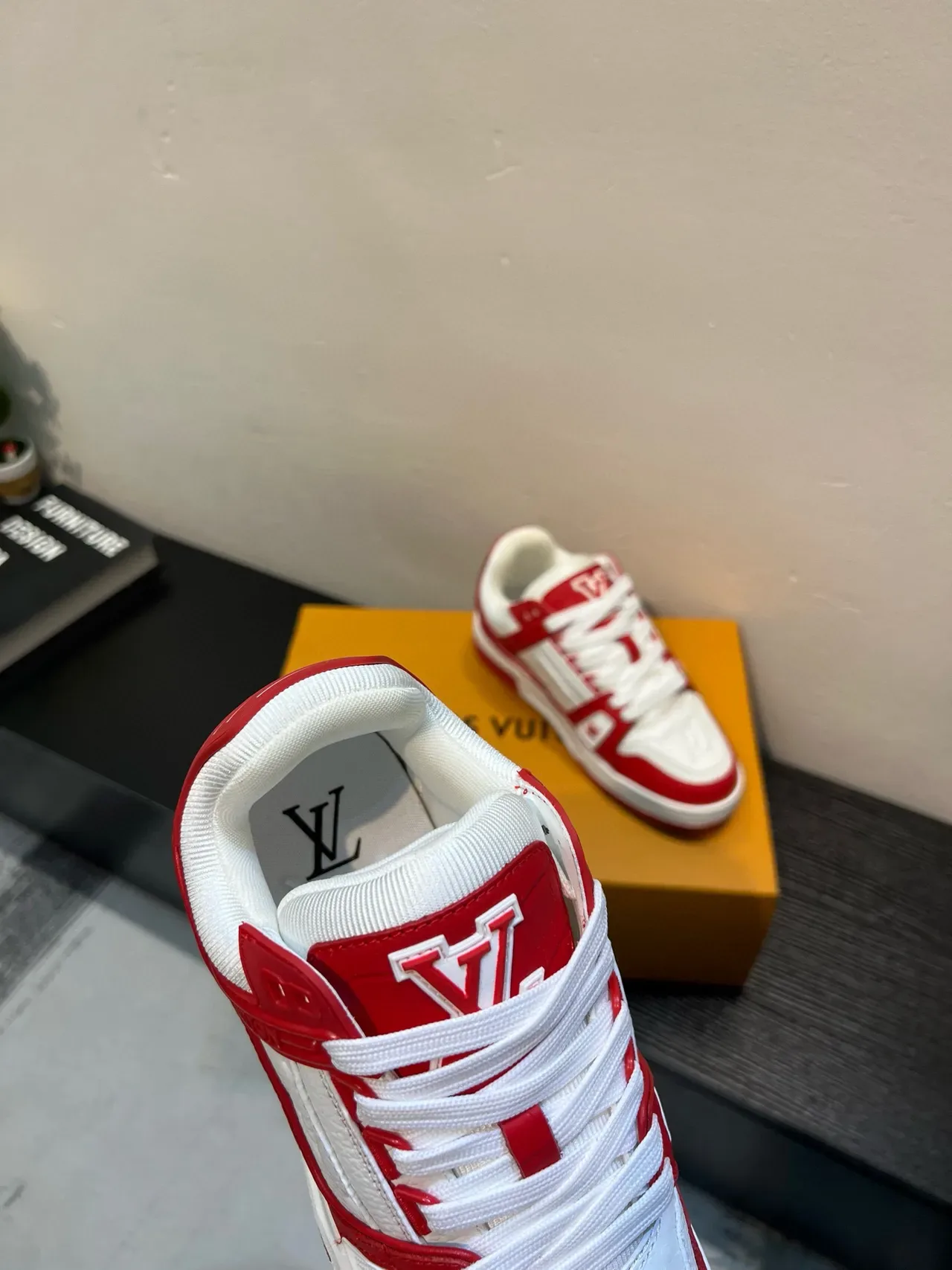 Louis Vuitton LV Trainer White Red Embossed Monogram Leather Cage Overlay Lifestyle Sneakers 9