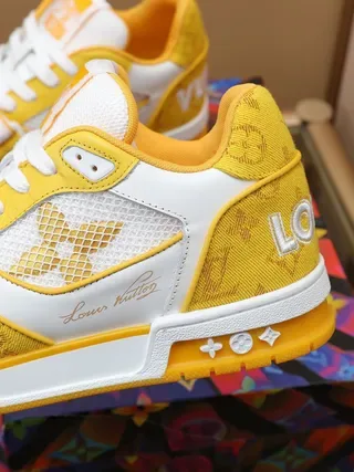 Louis Vuitton LV Trainer Yellow White Monogrammed Textile Mesh Panel Lifestyle Sneakers 3