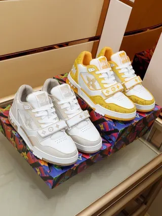 Louis Vuitton LV Trainer Yellow White Monogrammed Textile Mesh Panel Lifestyle Sneakers 8