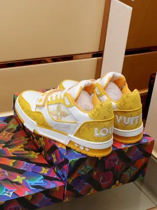 Louis Vuitton LV Trainer Yellow White Monogrammed Textile Mesh Panel Lifestyle Sneakers 9