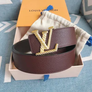 Louis Vuitton LV Twist Brown Gold Twisted-Rope Monogram Buckle Pebbled Leather Belt