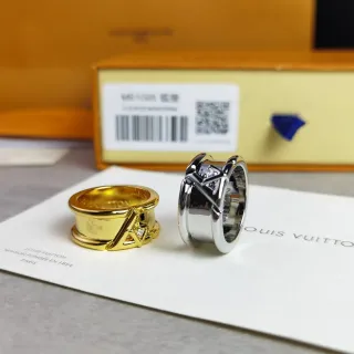 Louis Vuitton LV Volt Gold Silver Geometric Angular Motif Polished Metal Ring