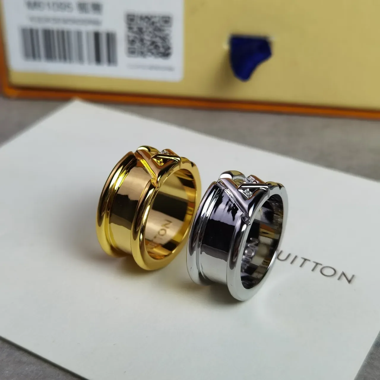 Louis Vuitton LV Volt Gold Silver Geometric Angular Motif Polished Metal Ring 3
