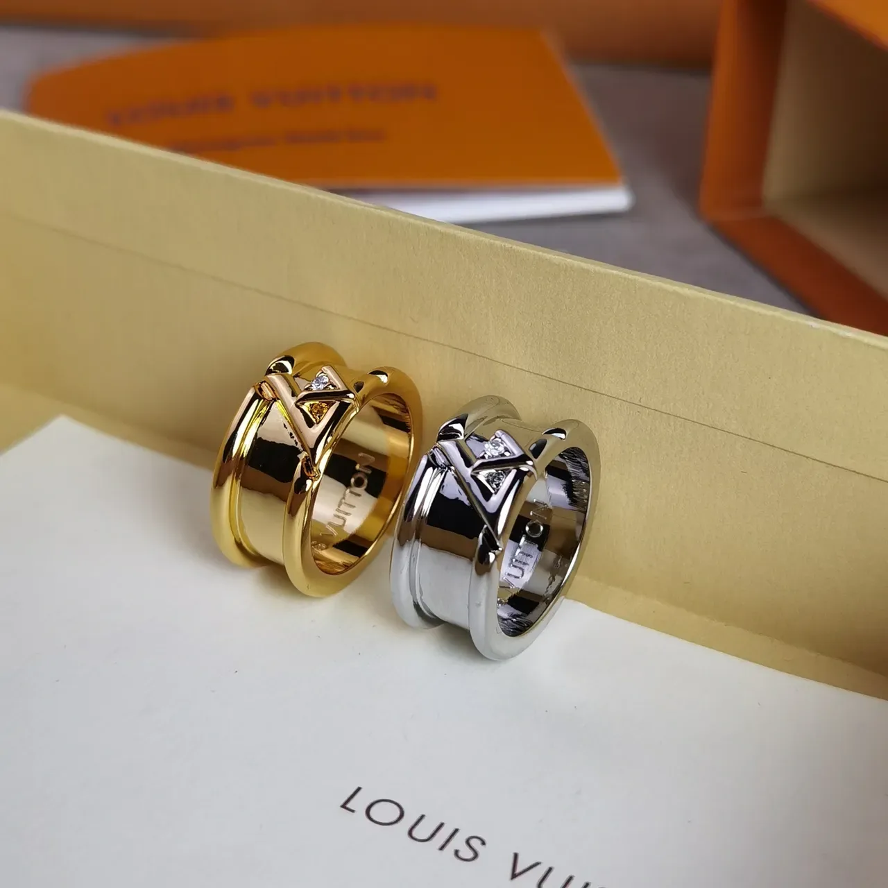 Louis Vuitton LV Volt Gold Silver Geometric Angular Motif Polished Metal Ring 5