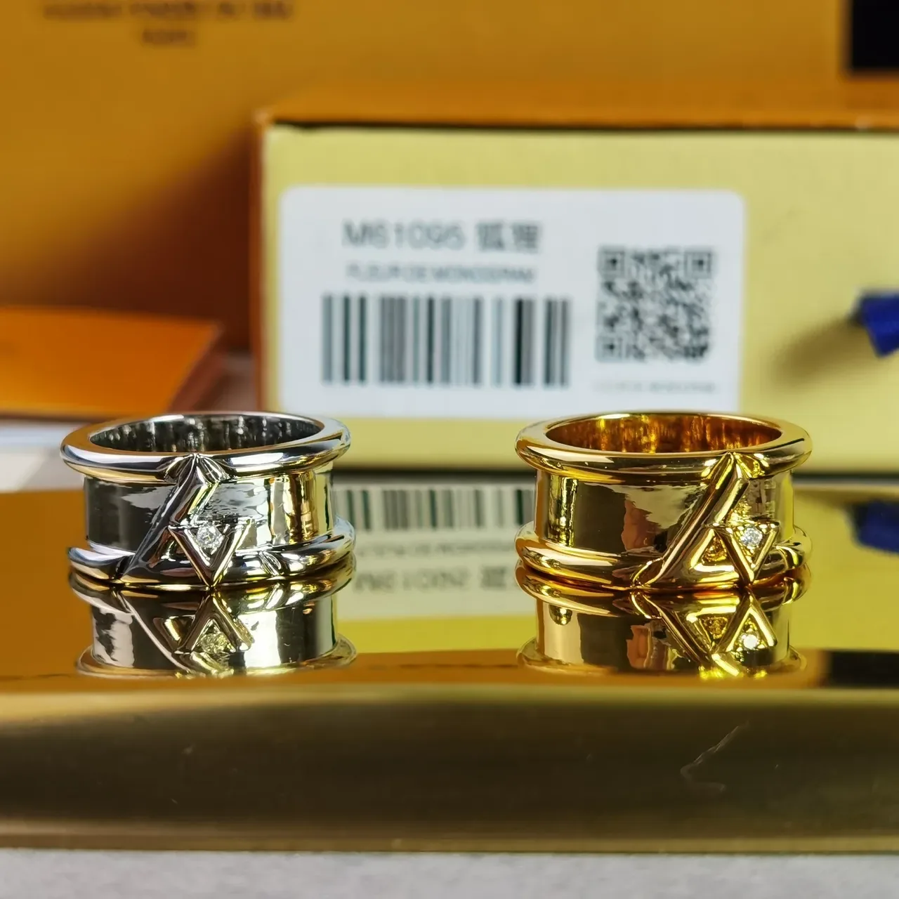 Louis Vuitton LV Volt Gold Silver Geometric Angular Motif Polished Metal Ring 9