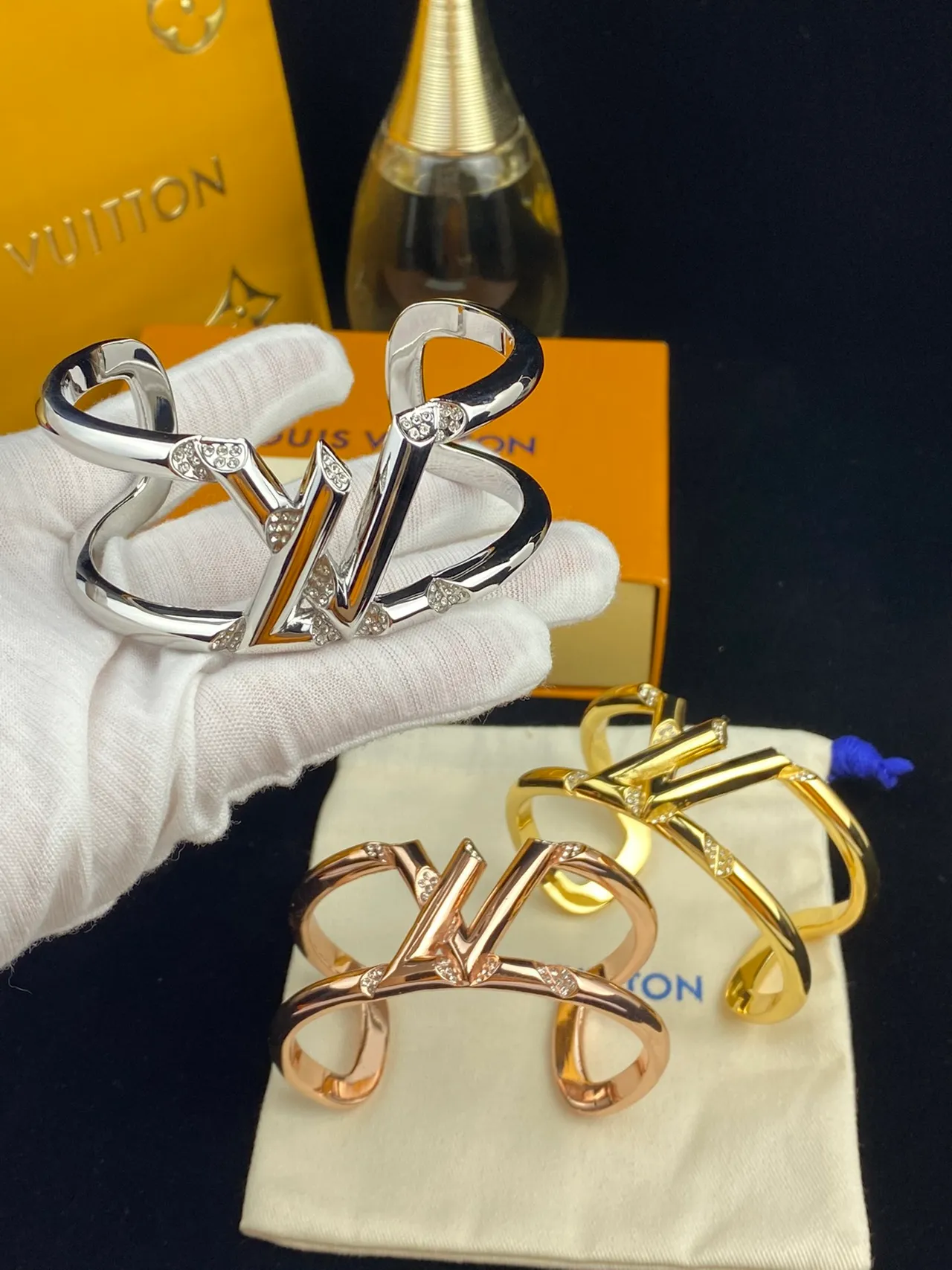 Louis Vuitton LV Volt Pavé Crystal Open Cuff Bracelet 9