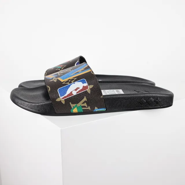 Louis Vuitton LV x NBA Slide Black Multicolor Monogram Canvas Strap Logo Patch Slippers 1