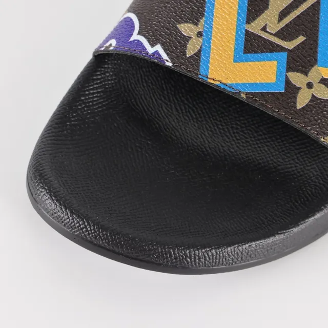 Louis Vuitton LV x NBA Slide Black Multicolor Monogram Canvas Strap Logo Patch Slippers 5