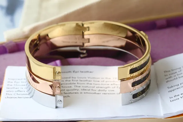 Louis Vuitton Monogram Bangle Rose Gold Tone Black Green Bracelet 2
