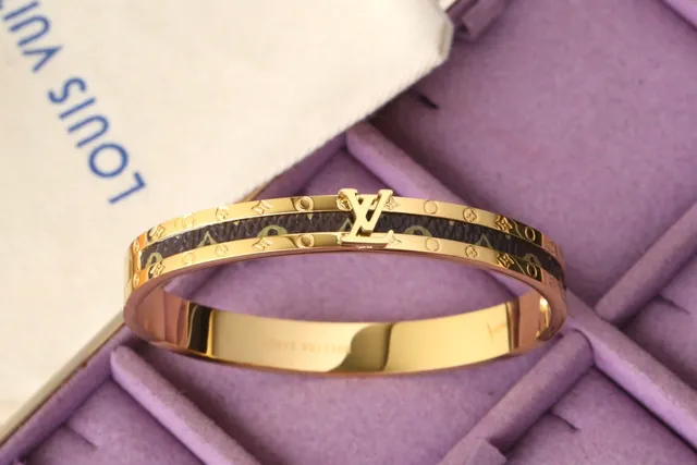 Louis Vuitton Monogram Bangle Rose Gold Tone Black Green Bracelet 6